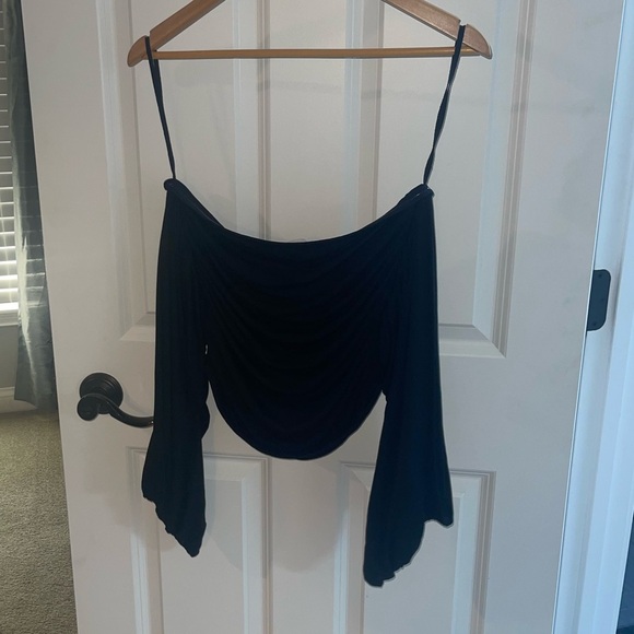 MARCELLA NYC Alana Top {$98} Black Straight Square Neck Off Shoulder Draped Lrg - Picture 6 of 10